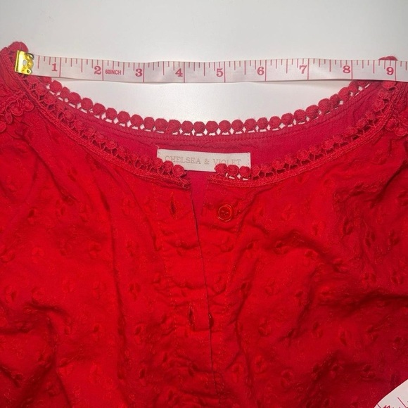 Chelsea & Violet Red Gameday Eyelet Puff Sleeve Button Front mini Dress SZ M - Picture 9 of 11
